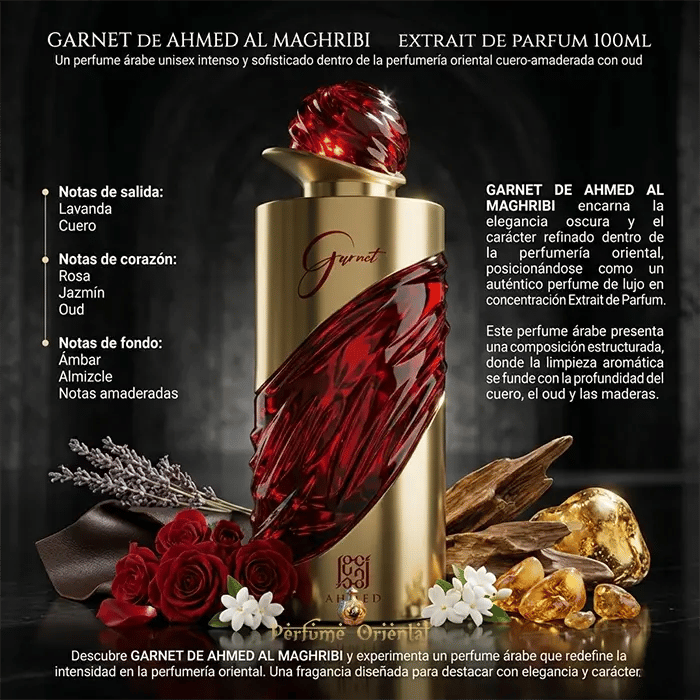 Ahmed Al Maghribi Garnet Review: Leather, Rose & Oud - Product Image